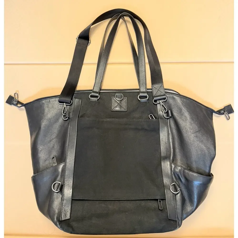 BetaBrand Big Travel Bag Tote Leather Canvas Black Overnight Carry On Backpack - Picture 4 of 9